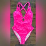 Cupshe NWT Pink LARGE  Plunging Neck One Piece Swimsuit Cutout Bathing Suit Photo 3