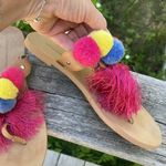 Rebecca Minkoff  Erika multicolored pom pom  leather upper slip on sandals Photo 2