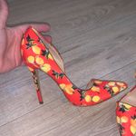 JustFab Margaux Lemon Citrus Print Heels Vibrant Orange Photo 2