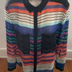 Bisou Bisou Sheer Button Up Striped Multicolored Blouse, size M Photo 0