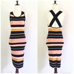 Ella Moss  Striped Bodycon‎ Tank Dress Ribbed Sleeveless Black Pink Small New Photo 2