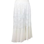 Rebecca Taylor Asymmetrical Hem Mixed Fabric Midi Skirt Size 4 Silk Floral White Photo 2