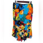 Dana Buchman Colorful Floral Silk Lined Skirt Sz 10 High Low Ruffle Hem Hawaiian Photo 2