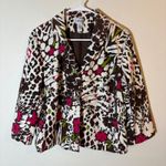 Chico's Floral Print Blazer Abstract Botanical Pink Green Brown Size 2 (12/14) Photo 0