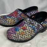 Sanita Shoes Womens Danish Clogs Rainbow Raffia Nurse Slip On Sz 38 7.5 Or 8 EUC Purple Photo 0