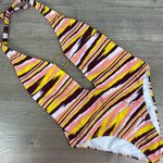 VIX by Paula Hermanny Brown&Yellow Watercolor Stripe Deep Plunge One Piece Sz.L Brown Size L Photo 0