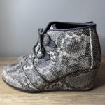 Toms  Desert Wedge Booties Womens 8 Grey Python Animal Print Lace Up Ankle Boots Photo 0