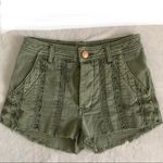 Free People  Bohemian Denim Shorts Buttons fly crochet green SIZE 0 NWOT Photo 5