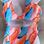 SheIn NEW One Piece Swimsuit Orange Blue Abstract Pattern 4XL Photo 0