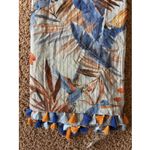 Palme Blue Tropical Palm Bird Metallic Stripe Tassel Fringe Scarf Wrap Accessory Photo 11