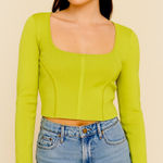 Happily Grey Women's Size L Long Sleeve Corset Style Top Citron Green Stretch Size L Photo 0