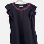 Casilda Mutt Black Embroidered Shift Dress – Red & Pink Floral, Flutter Sleeve S Photo 2