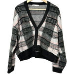 ZARA cardigan Oversized cropped plaid black pink button sweater small Photo 0