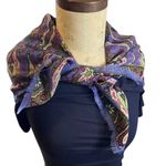 Oscar de la Renta Purple Wool Printed Sparkly Scarf fringe edges 30in Vintage Photo 1