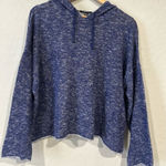 Eileen Fisher  Organic Linen Cotton Cropped Hoodie Pullover Navy White  Small Photo 0