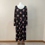 Old Navy Black Floral Print Fit & Flare Scoop Neck Long Sleeve Midi Dress XXL Photo 6