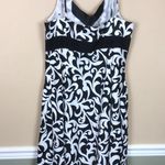 Ann Taylor  Women’s Leaf Print Chain Link Strap Detail Black White Tank Dress Photo 6