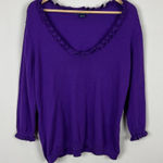 American Living  Sweater Women XL Purple Ruffle V-Neck Knit 3/4 Sleeve Sweatshirt Photo 0