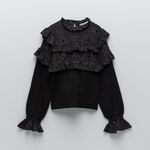 ZARA nwt black lace crochet boho bohemian black knitted sweater top Photo 3