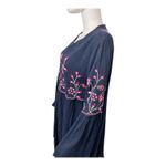 Embroidered Floral Navy Blue Bohemian Bell Sleeve Dress‎ Tunic Style Crown & Ivy Size L Photo 6