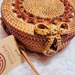 Round Rattan Purse Tan Photo 3