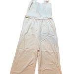 ASOS Cream Smocked Linen Cotton Ruffle Sleeveless Jumpsuit Wide Leg SZ 10 Luxury Photo 0