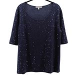 Neiman Marcus  Navy Sequin 100% Cashmere Blouse Elegant Mother of the Bride L Photo 0