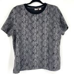 Chico's Women's Snake Skin Print Crew Neck Short Sleeve Jacquard Tee Black Sz 2P Photo 0