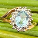 Vintage 18KGE Aquamarine Blue Topaz CZ Ring Size 7 3g. Photo 0