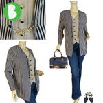 VINTAGE 1980'S DRESS SAVVY BLUE & BEIGE STRIPED BLAZER TOP (10P) Size 10 Photo 1
