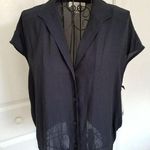 Treasure & Bond  Women's Top Button Down Cap Sleeve Collared V-Neck Navy Blue (S) Photo 0