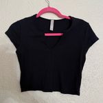 Alo Yoga  Black Ribbed Cropped Savvy Short Sleeve Active Lounge Shirt Top Size XS Photo 3
