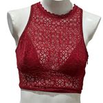 Victoria's Secret  Red Lace High Neck Bralette S Floral Lace Adjustable Back Photo 4