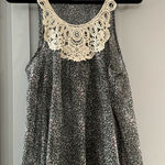 Tramp Gray Floral Sheer Sleeveless Top with Ivory Crochet Detail, Size 2X‎ Photo 0