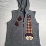Lavon Snowman/Mittens Christmas Fleece Vest W/Hood Medium Winter Holiday Zip Up Photo 0