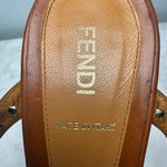 Fendi Brown Perforated Ankle Strap Platform Sandals US 9.5 Striped Heel Photo 6