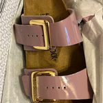 Birkenstock  pink Double Strap Sandals with Gold Buckles Photo 0
