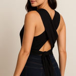 Lush Clothing Lush Tank Top Womens Size M Black Ribbed Crisscross Back With Tie Photo 0