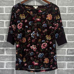 Sundance Dark Floral 3/4 Sleeve Thermal Womens Size Medium Top Purple Photo 0