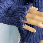 Main Strip V Neck Frayed Sweater Dark blue Size Large Photo 6