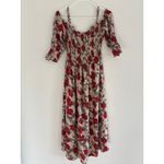 Hinge  Dress Womens Size Small Midi Cherry Red Floral‎ Feminine Peasant Romantic Photo 1