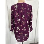 Fun2Fun  Plum Floral Maley Pleated V-Neck 3/4 Sleeve Blouse Size XS Photo 2