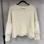 The Room  Cream Crop Sweater with Faux Fur Sleeves Size M Photo 0