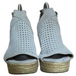 Marc Fisher Sandals Womens 9M Gray Leather Espadrille Laser Cut Wedge Heel Shoes Photo 4
