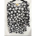 Michael Kors Floral Print Top Gold Ring Detail 3/4 Sleeve Black White 2X Size XXL Photo 6