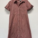 White Stag  Women's M Red Cream Gingham Snap Button Maxi Dress Vintage Photo 2
