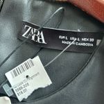 ZARA  Black Faux Leather Puff‎ Sleeve Midi Dress Photo 8