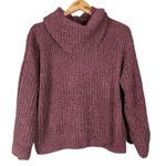 EXPRESS  Cowl Neck Sweater Womens M Purple Ribbed Textured Cozy Slouchy Boho Photo 0