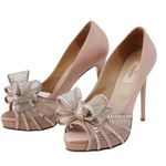 Valentino Garavani Women's Pale Pink Rhinestone-Bow Satin Pump Sz 38 Photo 2