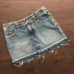SO Denim Jean Mini Skirt Frayed Hem Distressed Look Beaded Photo 0